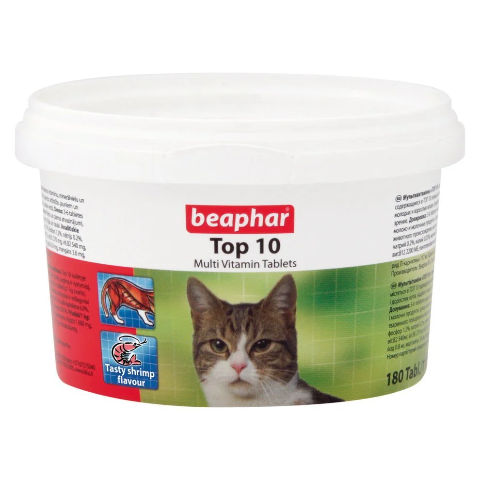 Beaphar Top 10 Vitamin Tablets for Cats 180 tab