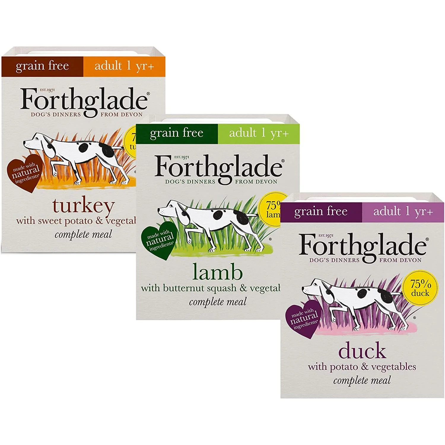 Forthglade Complete Meal Grain Free - Turkey, Duck & Lamb Natural Wet Dog Food Variety Pack (12x395g) - Image 3