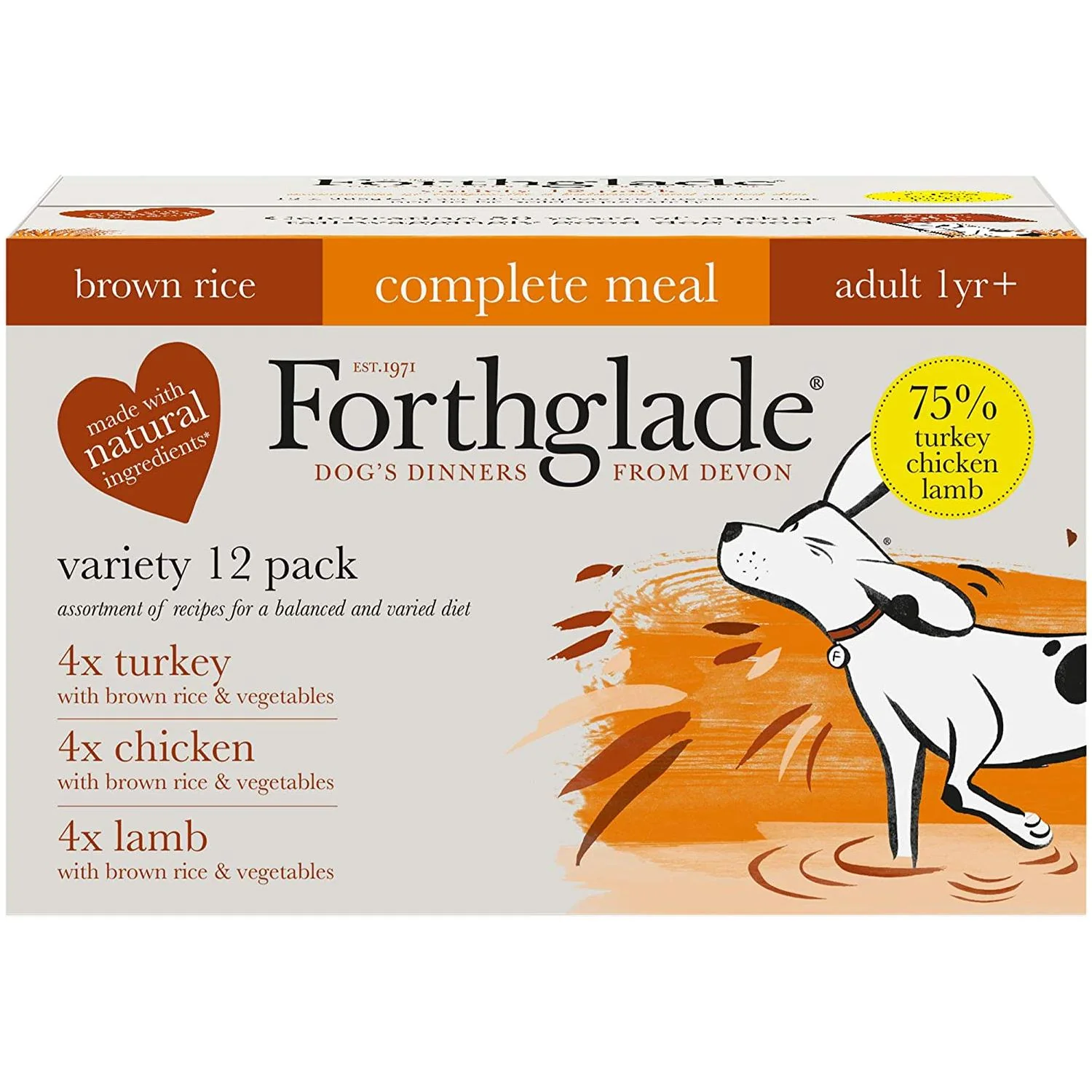 Forthglade Complete Meal with Brown Rice - Turkey, Lamb & Chicken Natural Wet Dog Food Variety Pack (12x395g)