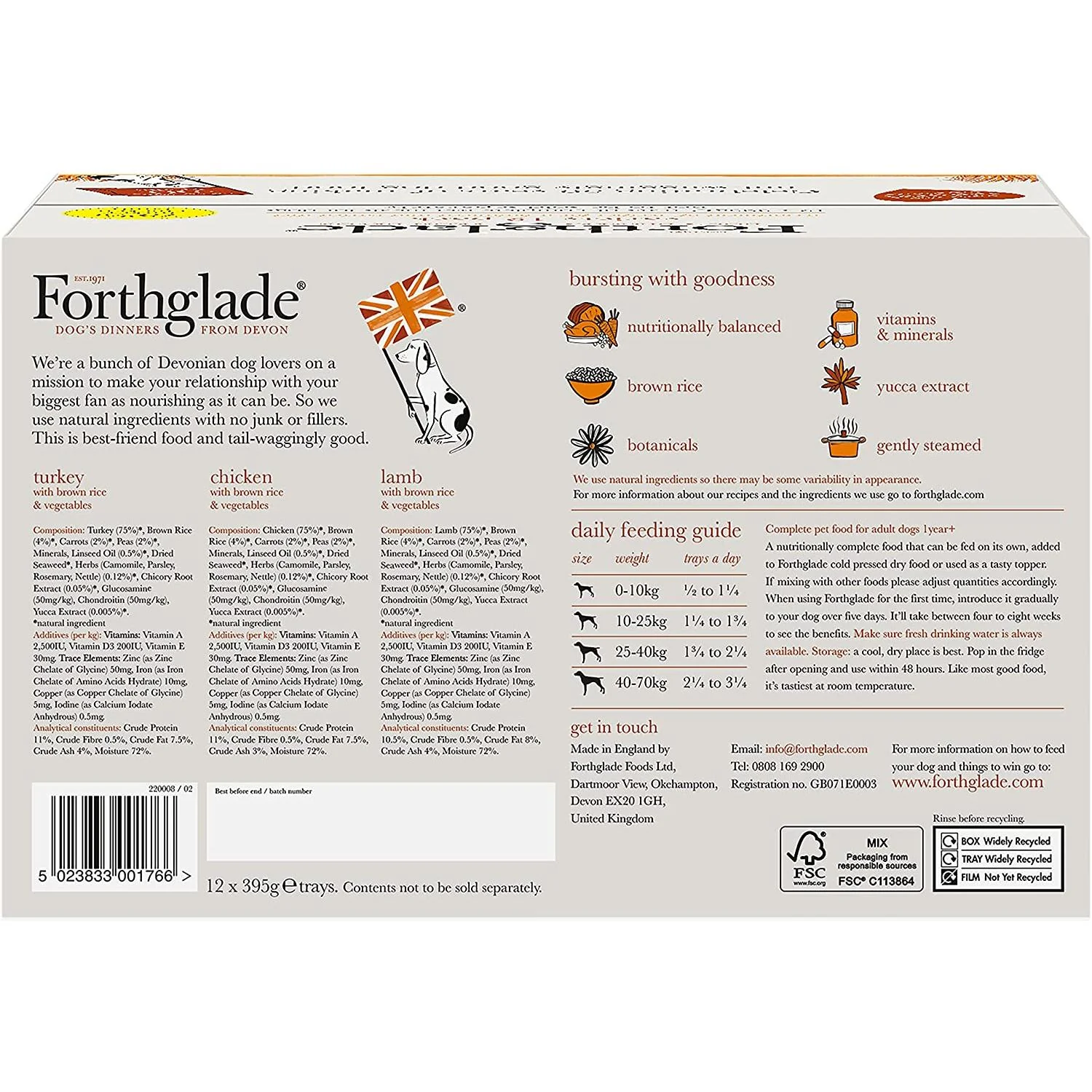 Forthglade Complete Meal with Brown Rice - Turkey, Lamb & Chicken Natural Wet Dog Food Variety Pack (12x395g) - Image 2