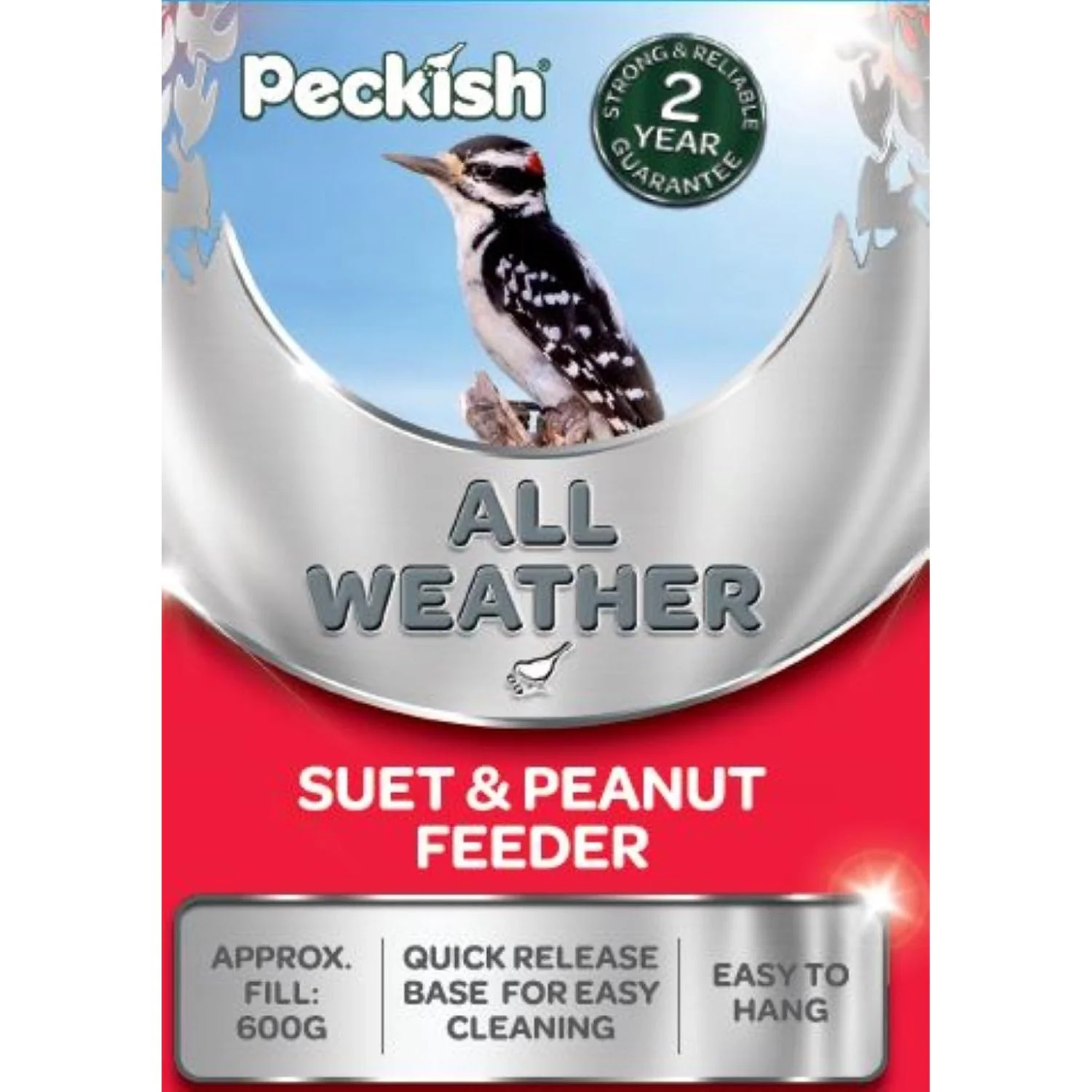 Peckish 60053039 All Weather Suet and Peanut Metal Bird Feeder, Silver, Large - Image 4