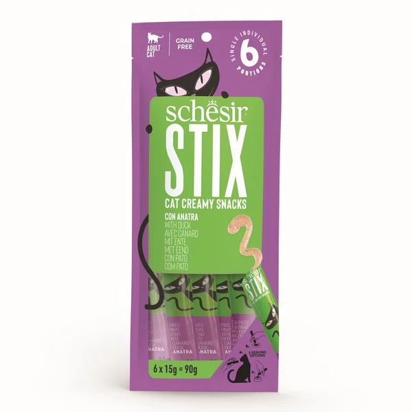 Schesir Stix Adult Cat Duck 6X15g Stick, 12 Pack