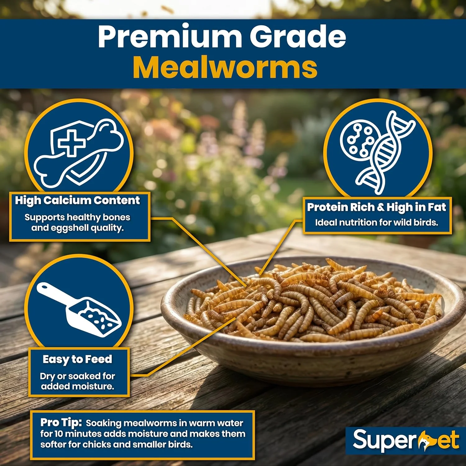 Superpet Dried Mealworms for Wild Birds, High-Protein Meal Worms for Garden Birds, Robins, Blackbirds, Starlings, Chickens & Fish, Premium Year-Round Wild Bird Food - Image 4