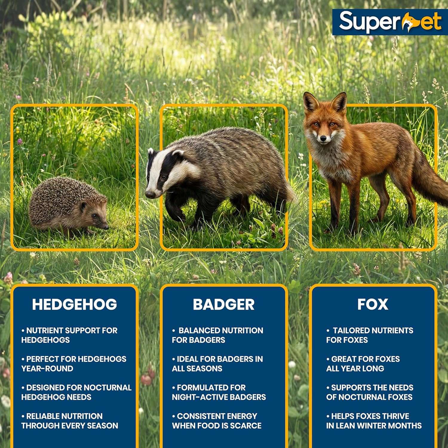 Superpet Premium Fox, Badger & Hedgehog Food, Natural Wildlife Feed for Squirrels, Guinea Pigs, Rabbit Food, Hamster Food, High Protein Complete Nutrition for Garden Animals - Image 3