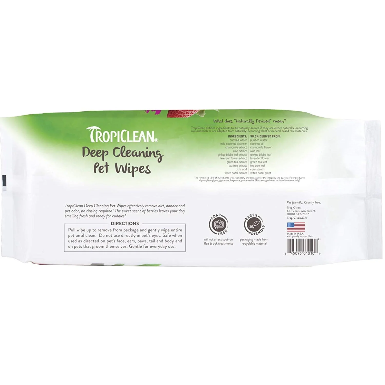 TropiClean Deep Cleaning Berry & Coconut Pet Wipes - Packet of 100 Moist Wipes - Image 2
